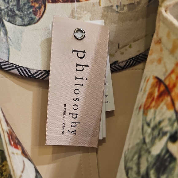 NWT Philosophy Republic Artistic Watercolor Floral Faux Suede Open Jacket Large - Picture 2 of 14